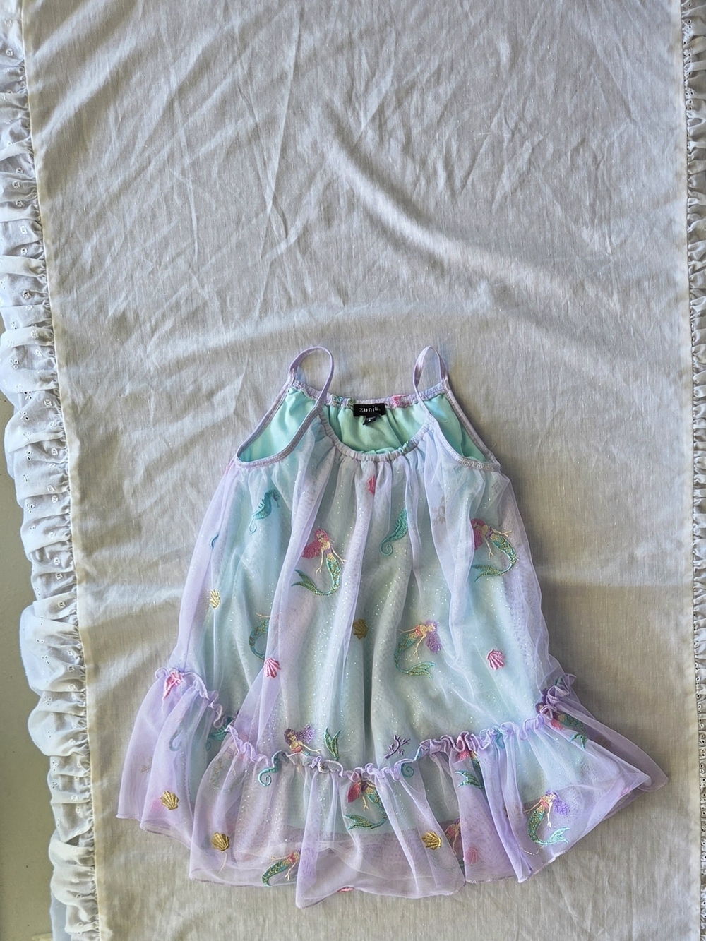 Zunie Mermaid Ruffle Bottom Tulle  Embroided Glitter Layeres  Party Dress Size 4